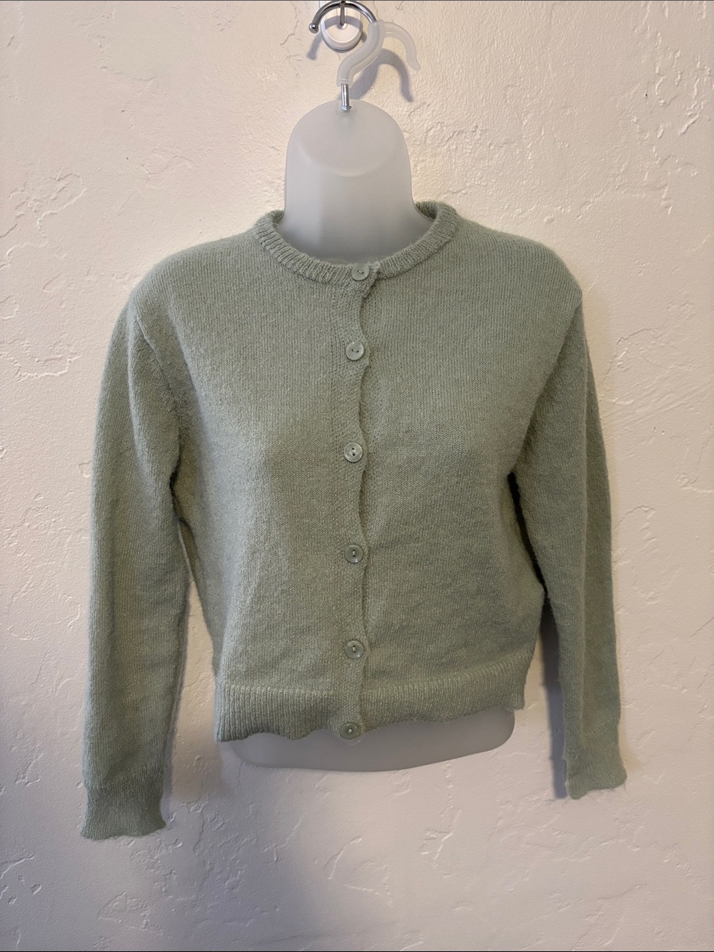 Zara Sage Green Button-Front Cropped Cardigan